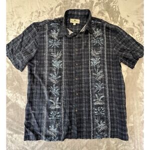 Island Shores Mens Blue Hawaiian Short Sleeve Button Up Plaid Shirt Size‎ XL EUC